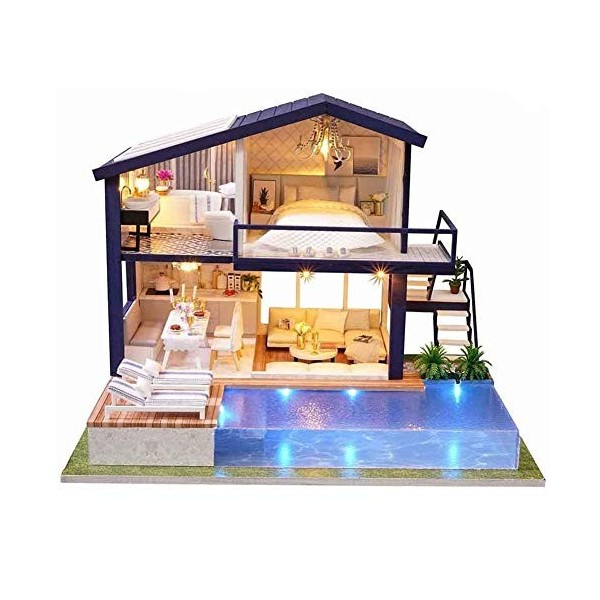 XBSLJ Maisons pour poupées Dollhouse Miniature DIY House Kit Creative Room with Furniture, 1:24 Scale Dollhouse Kit, Architec