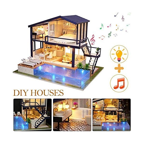 XBSLJ Maisons pour poupées Dollhouse Miniature DIY House Kit Creative Room with Furniture, 1:24 Scale Dollhouse Kit, Architec