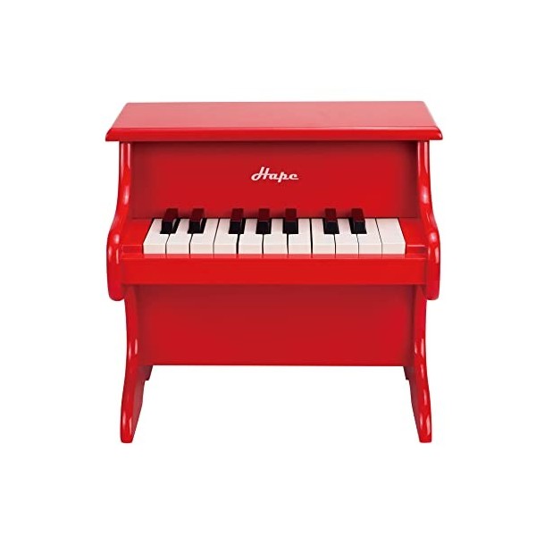 Hape - Petit Piano Rouge en Bois - Instrument de Musique pour Enfant - Jouet Musical dApprentissage 3 ans - Fille et Garçon 