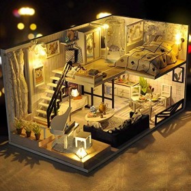 XBSLJ Maisons pour poupées Bricolage Minuscule Maison de poupée débutant Bricolage kit de Maison de poupée en Bois Plus Anti-