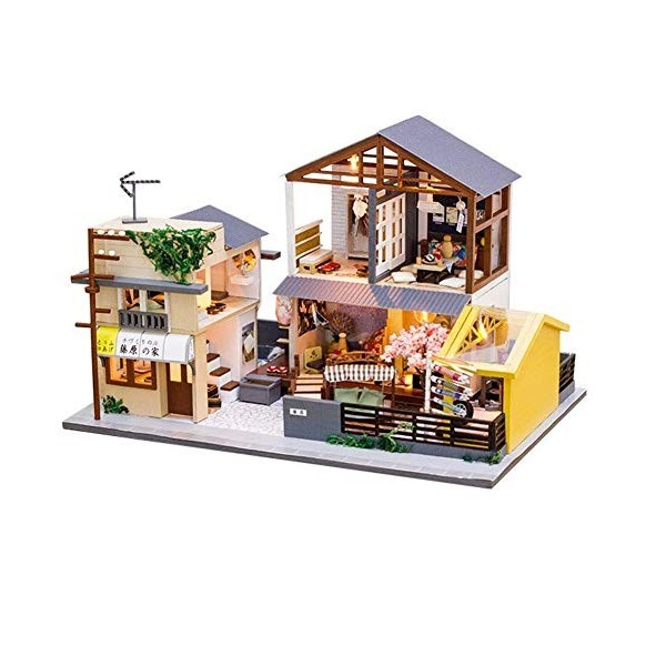 XBSLJ Maisons pour poupées Kit de Maison de poupée Miniature Bricolage avec Meubles, kit de Maison de poupée en Bois pour Enf