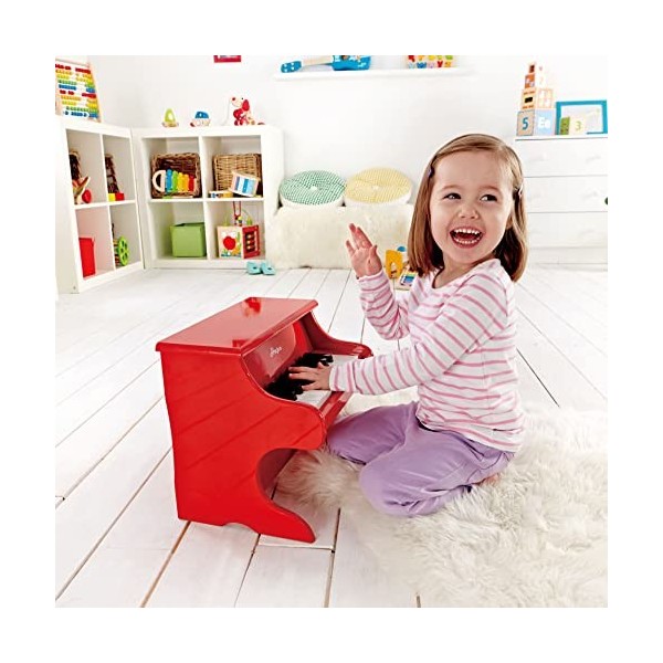 Hape - Petit Piano Rouge en Bois - Instrument de Musique pour Enfant - Jouet Musical dApprentissage 3 ans - Fille et Garçon 