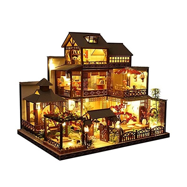 Modèle de Villa Chinoise - Miniature de Maison de poupée avec Meubles et lumière LED, Kits dartisanat de pièce en Bois 3D, p