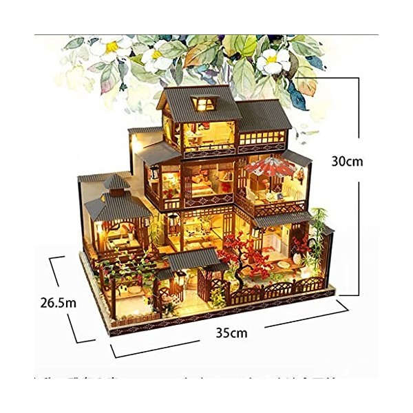 Modèle de Villa Chinoise - Miniature de Maison de poupée avec Meubles et lumière LED, Kits dartisanat de pièce en Bois 3D, p