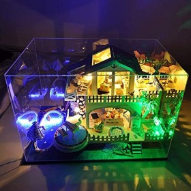 Kit Miniature De Maison De Poupée Bricolage avec Meubles Maison De Poupée en Bois 3D avec Couverture Modèle De Maison De Vill