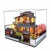 Kit Miniature De Maison De Poupée Bricolage avec Lumières LED Anti-Poussière 3D Modèle De Villa Japonaise en Bois Maison De P