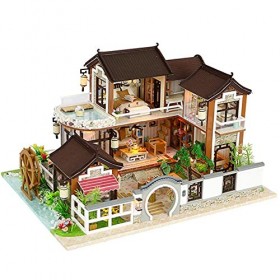 Maison De Poupée Miniature en Bois 3D avec Housse Anti-Poussière Et Mouvement Musical, Échelle 1:24 Idée De Pièce Créative - 