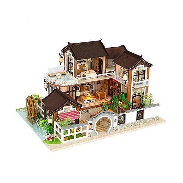 Maison De Poupée Miniature en Bois 3D avec Housse Anti-Poussière Et Mouvement Musical, Échelle 1:24 Idée De Pièce Créative - 