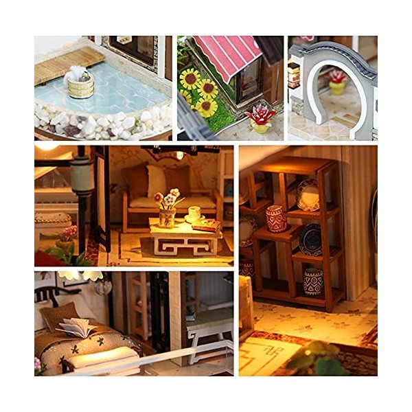 Maison De Poupée Miniature en Bois 3D avec Housse Anti-Poussière Et Mouvement Musical, Échelle 1:24 Idée De Pièce Créative - 