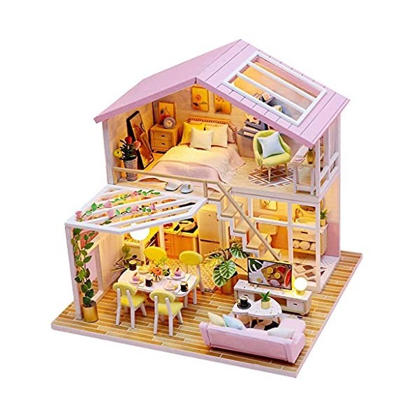 Maison en Bois 3D avec Fuiniture, Kits De Modèles De Maison De Poupée Miniatures À Faire Soi-Même, Kits DArtisanat De Mini-C