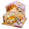 Maison en Bois 3D avec Fuiniture, Kits De Modèles De Maison De Poupée Miniatures À Faire Soi-Même, Kits DArtisanat De Mini-C