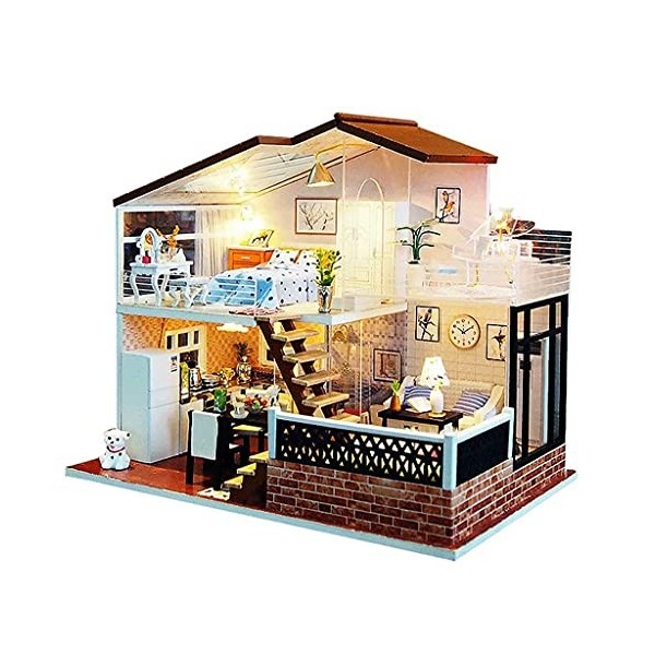 Kits De Construction De Modèles avec Meubles, Maison De Poupée Miniature Bricolage avec Lumières LED, Mini Kits DArtisanat D