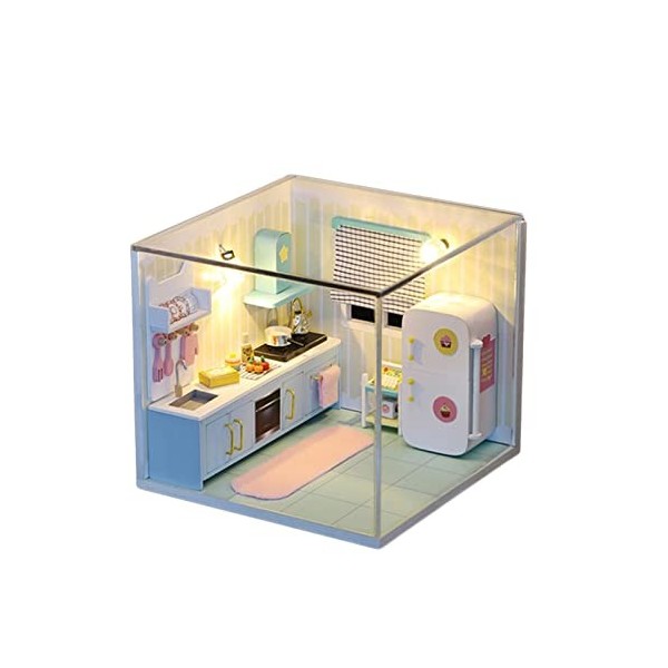 Kit de Maison de poupée Bricolage, Maison de poupée Mini Appartement Jiugongge + LED, modèles de Construction Miniatures à As