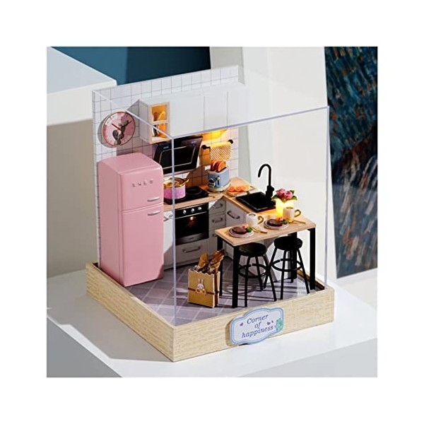 Kit de Maison de poupée Miniature, kit de Meubles de Maison de poupée en Bois Faits à la Main + Housse Anti-poussière, Jouets