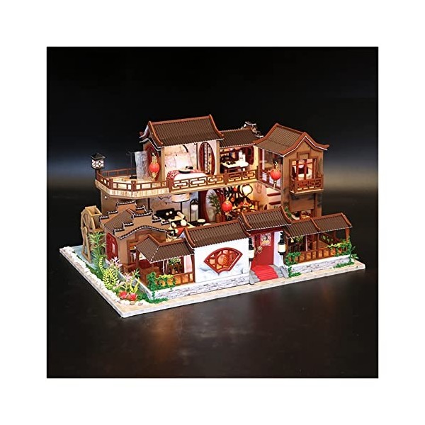 Maison de Poupée Miniature,Kit de Construction de Bricolage Fait a la Main Au 1/24+Meubles+Ensemble Doutils,for Cadeau Adult