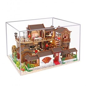 Maison de Poupée Miniature,Kit de Construction de Bricolage Fait a la Main a Léchelle 1:24 avec Meubles,avec Cache Anti-pous