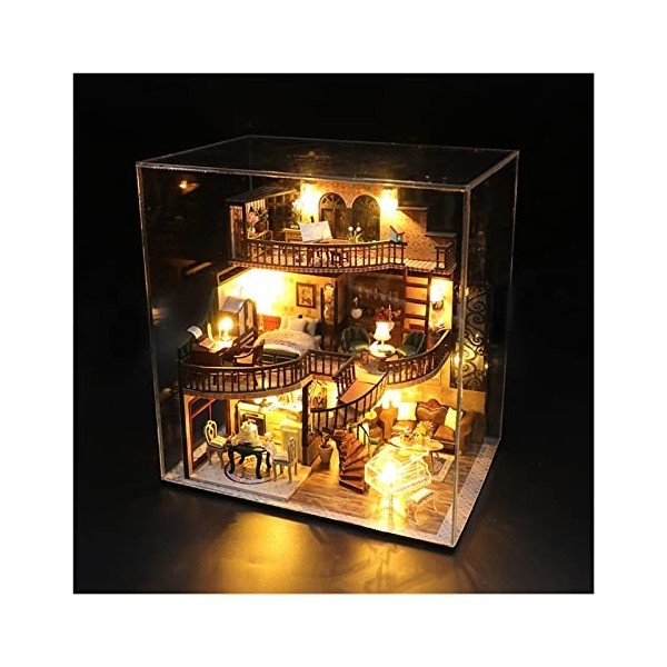 Maison de Poupée DIY,Kit Miniature Fait Main 1:24 Construisez Un Modèle de Loft Haut de Rêve+Décoration de Chambre de Meubles