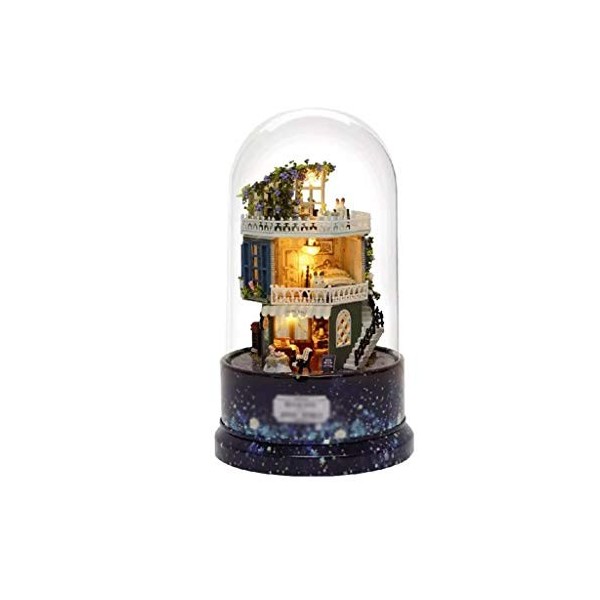 DAGONGREN Dollhouse Dream House Miniature avec Rotation Music Box Dust Cover Light Kit LED