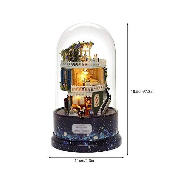 DAGONGREN Dollhouse Dream House Miniature avec Rotation Music Box Dust Cover Light Kit LED