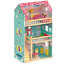 woodienchen Janod Wooden Toy Doll House Wooden Dolls House Furniture, 60.8&nbsp;x 37,9&nbsp;Maxi Happy Day X 105,3&nbsp;cm, Multi