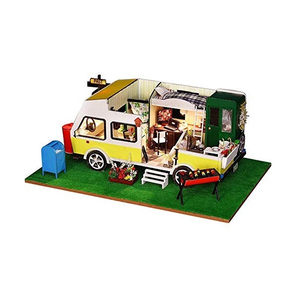 Kanqingqing Maison de poupée Bricolage en Bois Maison De Poupées Artisanat Miniature Kit Caravane Modèle MeublesLe Cadeau pou