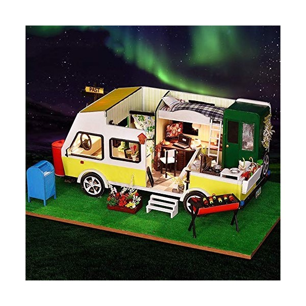 Kanqingqing Maison de poupée Bricolage en Bois Maison De Poupées Artisanat Miniature Kit Caravane Modèle MeublesLe Cadeau pou