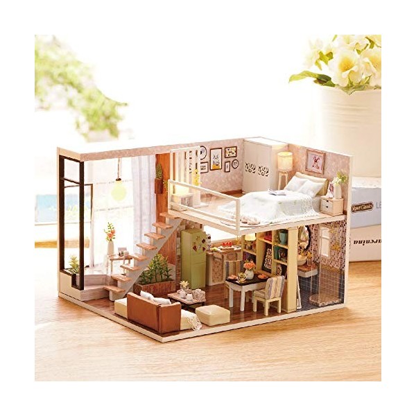 Zhicaikeji Maison de Poupée Bricolage Kits de modèles de Maisons de poupées Miniatures en Bois avec LED et Meubles pour Les E