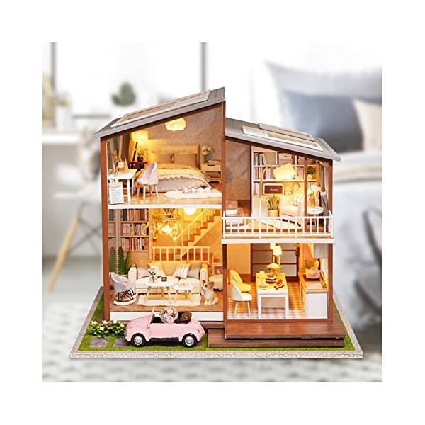 SXxingkong Kit de Maison de poupée Miniature en Bois 3D DIY Kit de Maison avec mobilier, Ratio 1:24 DIY Kit de la Maison de p