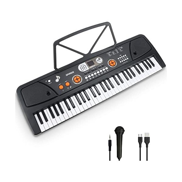 Clavier de Piano 61 Touches Portable Clavier électronique de Piano avec Microphone et câble USB Keyboard Piano pour Débutant
