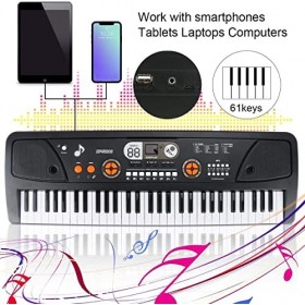 Clavier de Piano 61 Touches Portable Clavier électronique de Piano avec Microphone et câble USB Keyboard Piano pour Débutant