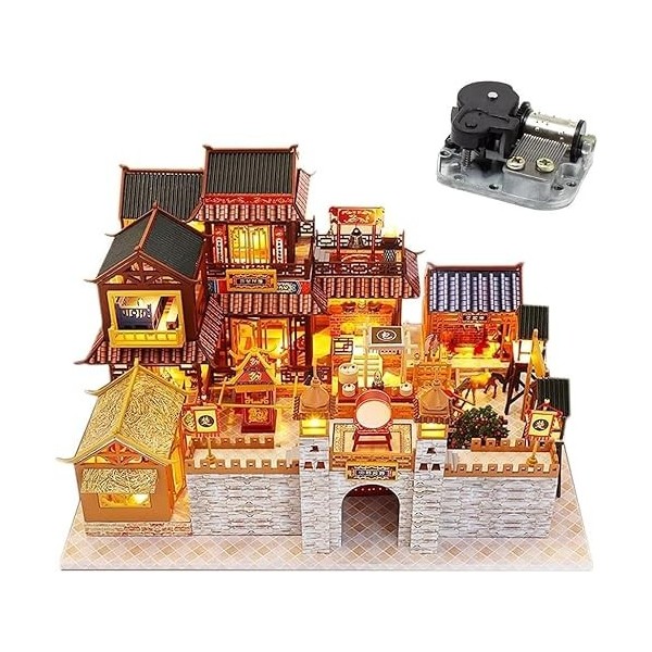 Kit de Maison De Poupée Bricolage, Kit de maison de poupée miniature en bois, grand modèle de château de style chinois, pério