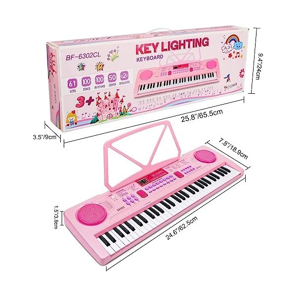 RenFox Clavier Électronique, Clavier de Piano Clavier Numérique 61 Touches Musique Clavier Portable Keyboard Piano pour Enfan