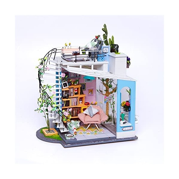 ACiyD Kit de Maison de poupée Miniature Bricolage, kit de Meubles de modèle de Construction de Maison de poupée en Bois, Joue