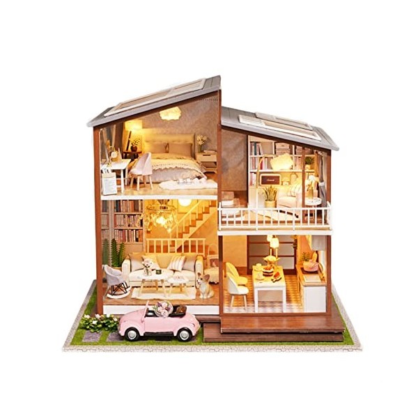 Kit de Maison de poupée Miniature Bricolage, kit de Meubles de modèle de Construction de Mini Maison de poupée assemblé à la 