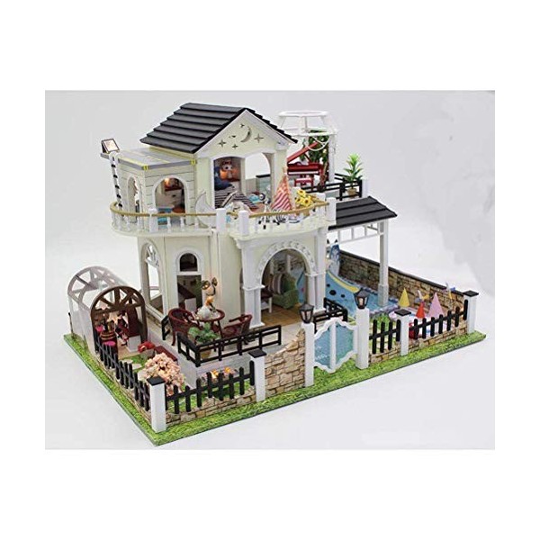 Jouet Reborn Baby Dolls 3D DIY Dollhouse Kit, Maison de poupée en Bois Puzzle Jouet Fait Main LED Maison de Poupée Miniature,