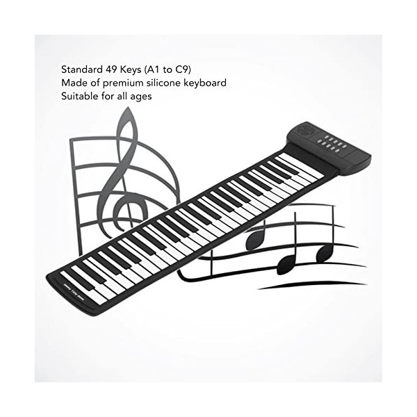 Piano Enroulable, 49 Touches Clavier électronique Portable Clavier Pliable Piano pour Ordinateur Tablettes Son Externe ou Cas