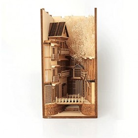LWKBE DIY 3D Puzzles en Bois, DIY Dollhouse Boît Book Nook Bookend Bookend Bookends Insérer des Kits Modèle, Bâtiment Miniatu