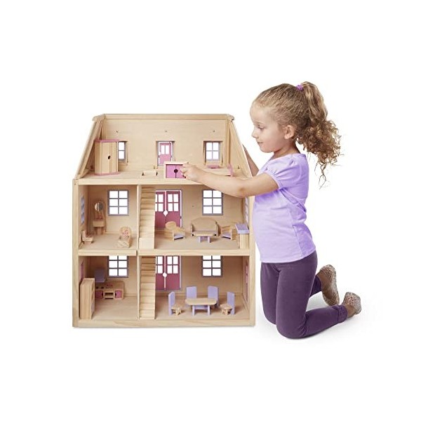 Melissa & Doug Multi-Level Wooden Dollhouse | Dollhouses & Dolls | Age +3 years | Gift for Boy or Girl