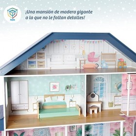 Deqube 913D00016 Maison de poupée en Bois à 4 étages avec décoration différente et soignée dans Chaque pièce avec 17 Accessoi