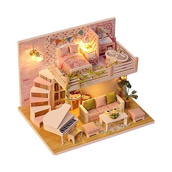 BTTNW Maison De Poupée Miniature Bricolage Salle Miniature Set-Construction en Bois Modèle Kit-bâtiment en Bois Set-Mini Mais