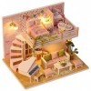 BTTNW Maison De Poupée Miniature Bricolage Salle Miniature Set-Construction en Bois Modèle Kit-bâtiment en Bois Set-Mini Mais