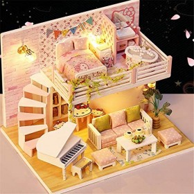 BTTNW Maison De Poupée Miniature Bricolage Salle Miniature Set-Construction en Bois Modèle Kit-bâtiment en Bois Set-Mini Mais