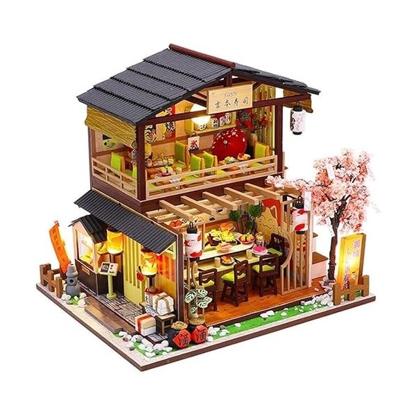 LEONYS Maisons de poupées Maison de poupées Mini Kit de Construction de Maison for Adultes avec lumière LED et boîte à Musiqu