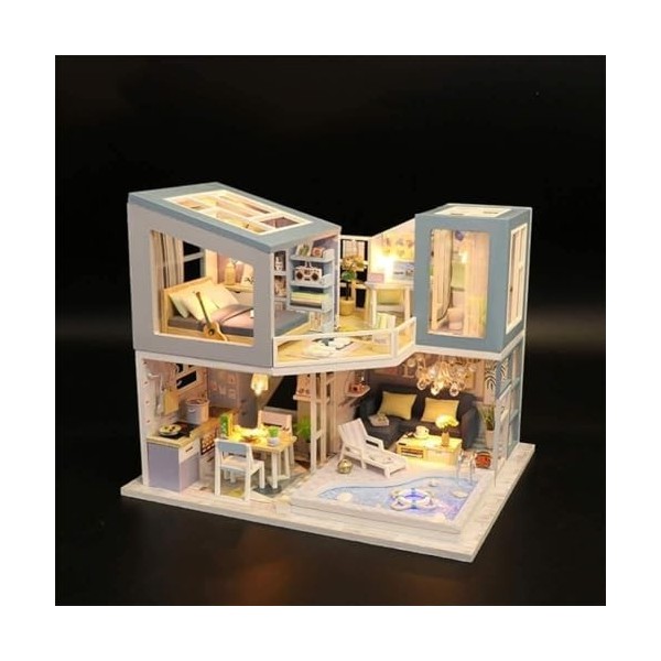 LEONYS Kit de Maison de poupée assemblé à la Main en 3D, Mini Cabine avec lumières LED, Peut être utilisé comme Cadeau de déf