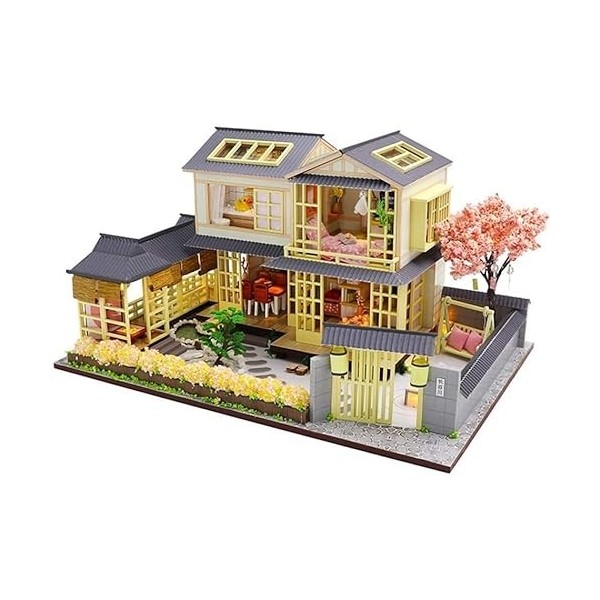 LEONYS Maisons de poupée Maison de poupée Miniature avec Meubles, Kit de Maison de poupée en Bois Bricolage Plus lumière LED 