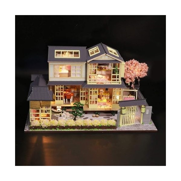 LEONYS Maisons de poupée Maison de poupée Miniature avec Meubles, Kit de Maison de poupée en Bois Bricolage Plus lumière LED 