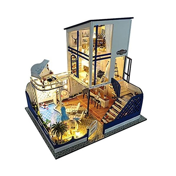 Kit De Modèle De Maison De Poupée Miniatures 3D, Kits DArtisanat De Mini Chambre avec Meubles, Maison en Bois Faite À La Mai