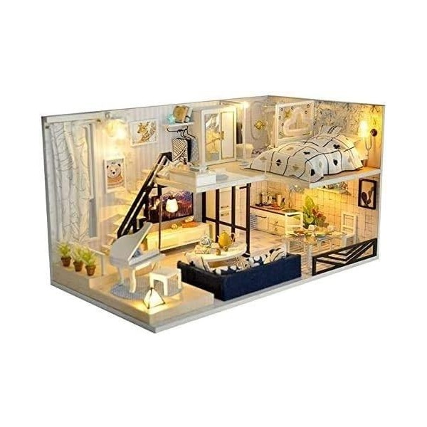 LEONYS Kit de mini maison de poupée DIY - Kit de chambre de poupée avec lumières LED - Meilleur kit de maison de bricolage et