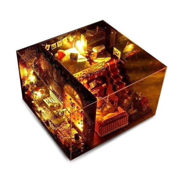 LEONYS Puzzles 3D Kit de maison de poupée miniature de Noël à faire soi-même, mini maison en bois 3D réaliste, artisanat avec