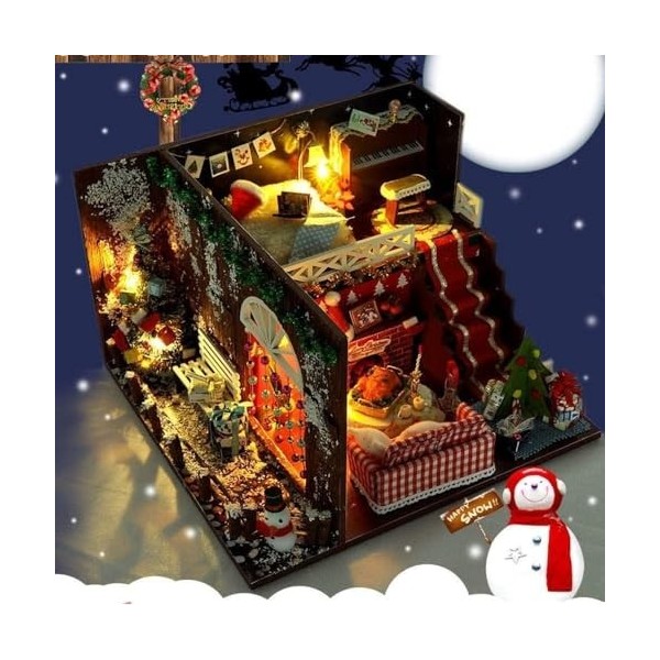 LEONYS Puzzles 3D Kit de maison de poupée miniature de Noël à faire soi-même, mini maison en bois 3D réaliste, artisanat avec